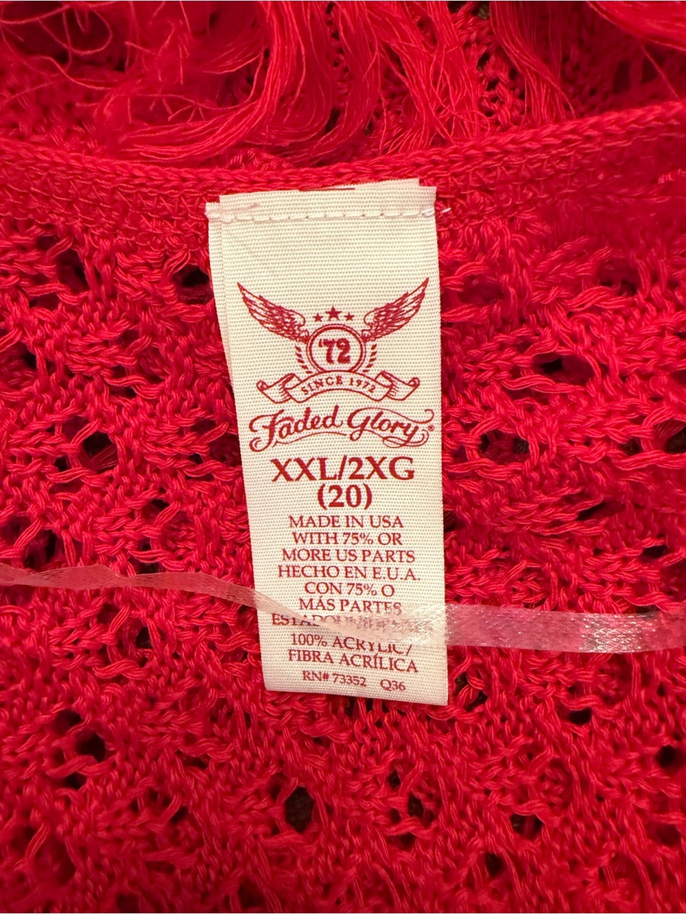 Faded Glory Red Open-Front Crochet Fringe Cardigan NWT - Picture 4 of 5